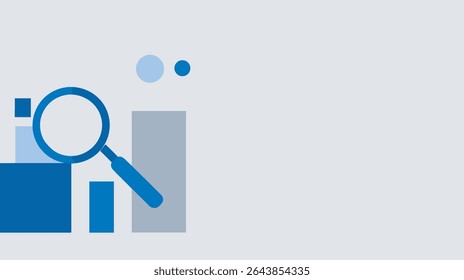 Blue magnifying glass examines geometric chart in data analysis scene simple graphic