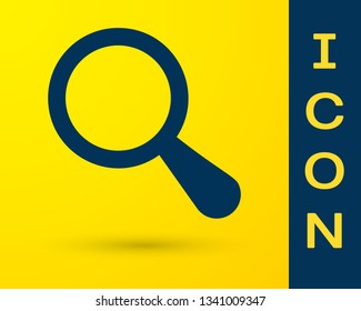 Blue Magnifying glass icon isolated on yellow background. Search, focus, zoom, business symbol. Vector Illustration