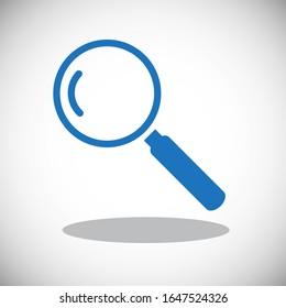 Blue magnifying glass icon isolated on gray background. Search icon in flat style. Magnifying glass icon for search and zoom symbol, sign, ui and magnifier logo. Modern magnifying glass vector