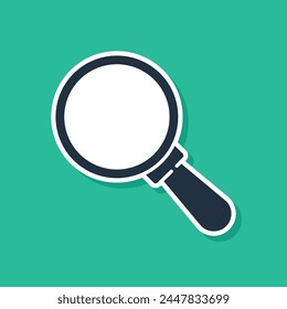 Blue Magnifying glass icon isolated on green background. Search, focus, zoom, business symbol.  Vector