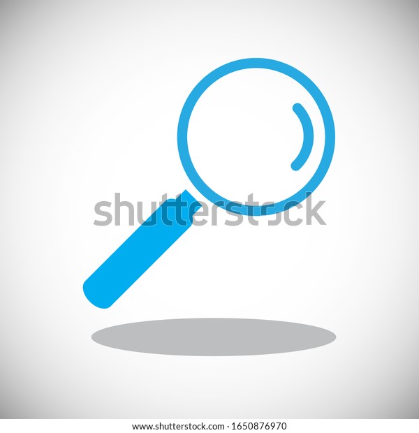グレイの背景に青の虫眼鏡アイコン フラットスタイルで検索アイコン 検索とズームのシンボル 署名 Ui および拡大鏡のロゴ用の虫眼鏡アイコン 現代の虫眼鏡のベクター画像 のベクター画像素材 ロイヤリティフリー