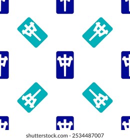 Blue Mahjong pieces icon isolated seamless pattern on white background. Chinese mahjong red dragon game emoji.  Vector