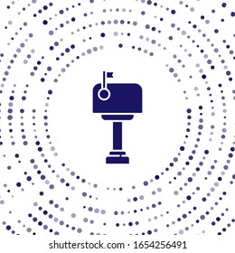 Blue Mail Box Symbol einzeln auf weißem Hintergrund. Postfach-Symbol. Postkasten auf Pol mit Fahne. Abstrakte Kreis Zufallspunkte. Vektorillustration-Illustration