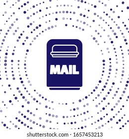 Blue Mail box icon isolated on white background. Mailbox icon. Mail postbox on pole with flag. Abstract circle random dots. Vector Illustration