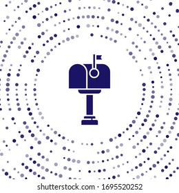 Icono del cuadro Correo azul aislado en fondo blanco. Icono de buzón. Postal de correo en el poste con la bandera. Puntos aleatorios del círculo abstracto. Ilustración vectorial