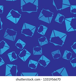 Blue Mail and e-mail icon isolated seamless pattern on blue background. Envelope symbol e-mail. Email message sign. Vector Illustration