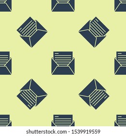 Blue Mail and e-mail icon isolated seamless pattern on yellow background. Envelope symbol e-mail. Email message sign.  Vector Illustration