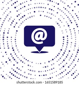 Blue Mail and e-mail on speech bubble icon isolated on white background. Envelope symbol e-mail. Email message sign. Abstract circle random dots. Vector Illustration