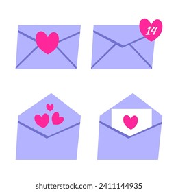 Blue mail envelope with love icon isolated on white background. Envelope with Paper Sheet Inside. Invitation, Message. Vector illustration for Valentines Day Card