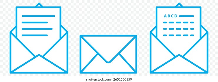 Blue Mail icon set. email icon vector. E-mail icon. Envelope illustrationon Transparent Background. EPS 10.