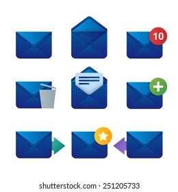 Blue mail vector icon set. Material design