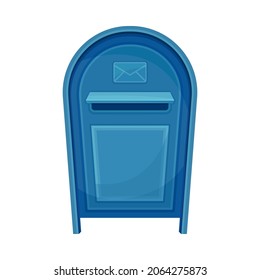 Blue mailbox for correspondence delivery. Retro post box for paper letters and newspapers flat vector illustration