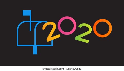 Blue mailbox icon and numbers 2020 happy new year. The file is saved in the version 10 EPS.