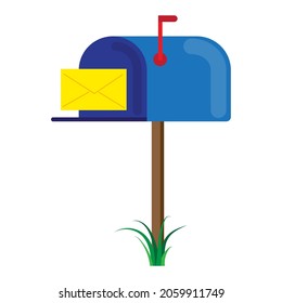 Blue mailbox icon. Post mail sign. Envelope letter. Communication concept. Flat style. Vector illustration. Stock image. 