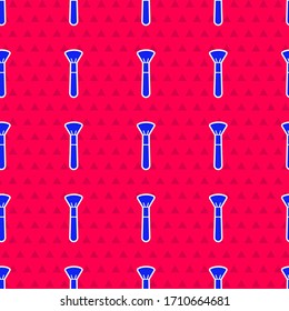 Icono de brocha azul de maquillaje aislado sin fisuras en fondo rojo. Ilustración vectorial