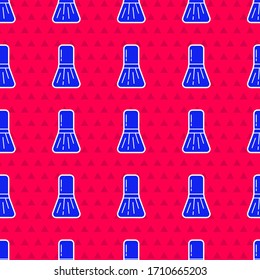 Blue Makeup brush icon isolated seamless pattern on red background.  Vector Illustration