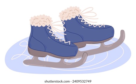 Blue Male Ice Skates, Specially Designed Footwear With Sturdy Blades For Gliding On Ice. They Provide Ankle Support And Precision Control, Enhancing Performance And Safety In Ice Skating Activities