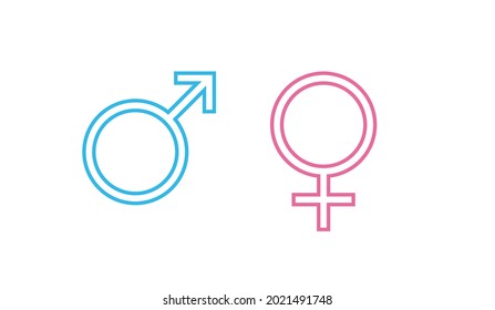 Blue Male and pink female sign. Circle with an arrow and cross down. Belonging to the masculine or female gender. Vector Illustration