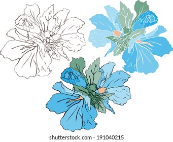 Blue mallow, color and stencil version with stroke