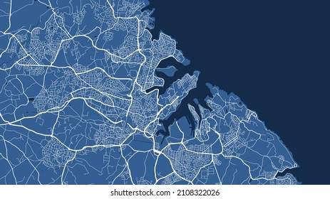 Blue Malta country islands, Valletta City area vector background map, streets and water cartography illustration. Widescreen proportion, digital flat design streetmap.