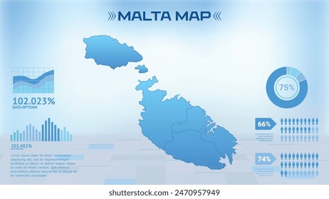 Blue Malta Map with States, Political Malta infographic map vector illustration