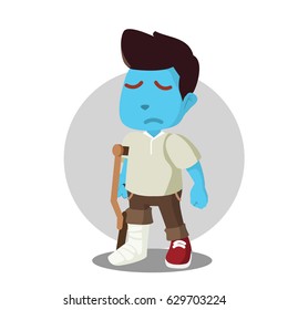 blue man with broken leg