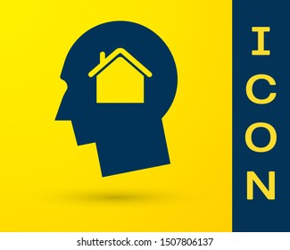 Blue Man dreaming about buying a new house icon isolated on yellow background.  Vector Illustration