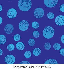 Blue Man face in a medical protective mask icon isolated seamless pattern on blue background. Quarantine.  Vector Illustration
