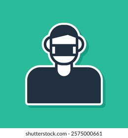 Blue Man face in a medical protective mask icon isolated on green background. Quarantine.  Vector