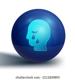 Blue Man graves funeral sorrow icon isolated on white background. The emotion of grief, sadness, sorrow, death. Blue circle button. Vector