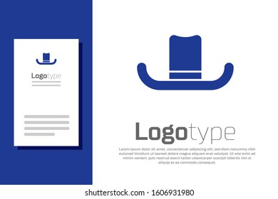 Blue Man hat with ribbon icon isolated on white background. Logo design template element. Vector Illustration