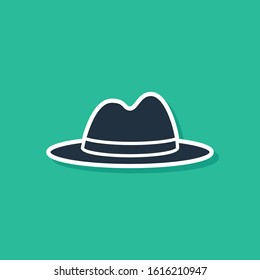 Blue Man hat with ribbon icon isolated on green background.  Vector Illustration