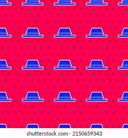 Blue Man hat with ribbon icon isolated seamless pattern on red background.  Vector Illustration