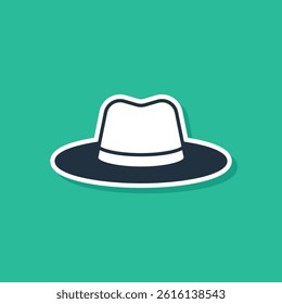 Blue Man hat with ribbon icon isolated on green background.  Vector