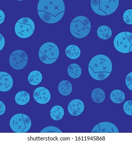 Blue Man having headache, migraine icon isolated seamless pattern on blue background.  Vector Illustration
