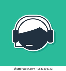 Blue Man with a headset icon isolated on green background. Support operator in touch. Concept for call center, client support service.  Vector Illustration