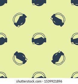 Blue Man with a headset icon isolated seamless pattern on yellow background. Support operator in touch. Concept for call center, client support service.  Vector Illustration