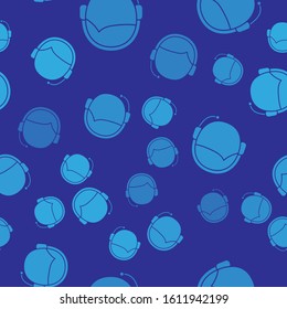 Blue Man with a headset icon isolated seamless pattern on blue background. Support operator in touch. Concept for call center, client support service.  Vector Illustration