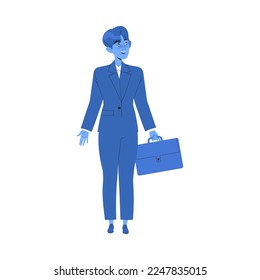 Trabajador de oficina de Blue Man en traje con maletín dedicado a la ilustración de vectores de desarrollo profesional para empresas