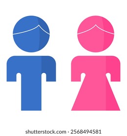 blue man and pink lady silhouette gender reveal, cute woman and boy . editable geometrical vectors