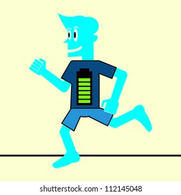 Blue Man Running on High Energy