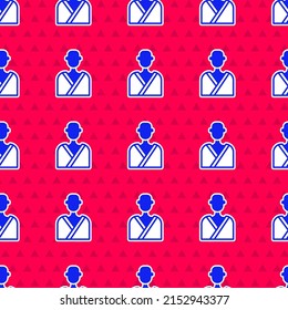 Blue Man in the sauna icon isolated seamless pattern on red background.  Vector
