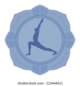 blue man of yoga silhouette on mandala background