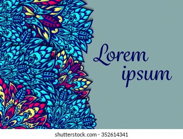 Blue mandala background with copyspace. Vector template with text. Banner for web and print. 