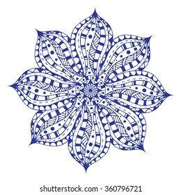 Blue Mandala. Ethnic decorative elements. Hand drawn background. Islam, Arabic, Indian, ottoman motifs.