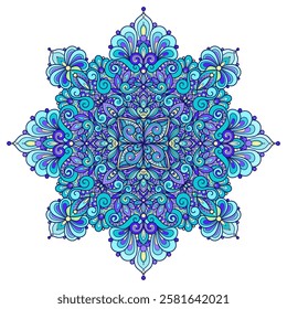 Blue mandala. Ethnic pattern. Isolated on white background. Decorative ornament for printing. For design of prints, posters, cards, stickers, tattoos, yoga, meditation, etc. Vector illustration