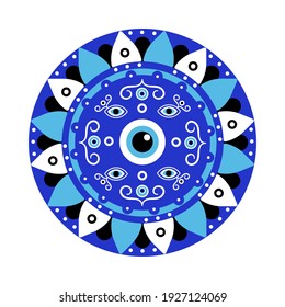 Mandala azul ojo malvado, amuleto griego contra ojo malvado