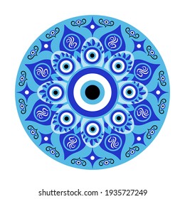 Blue Mandala Evil Eye, Greek Amulet Against Evil Eye