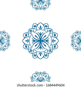 Diseño de flores de Mandala azul sin fisuras. Ilustración de Doodle mandala. Fondo de adorno de dibujo manual para impresión y textil, decoración doméstica y papel de envoltura. Diseño étnico boho.