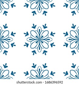 Blue mandala flower seamless pattern design. Doodle mandala illustration. Hand draw ornament pattern background for print and textile, home decor and wrapping paper. Boho ethnic design.